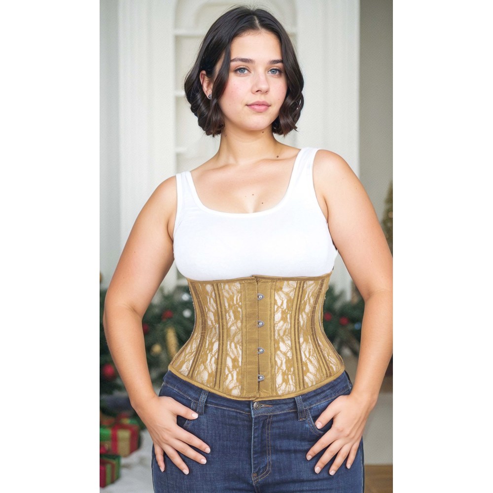 Attitude Corsets - Mesh With Lace Underbust korset - Goudkleurig